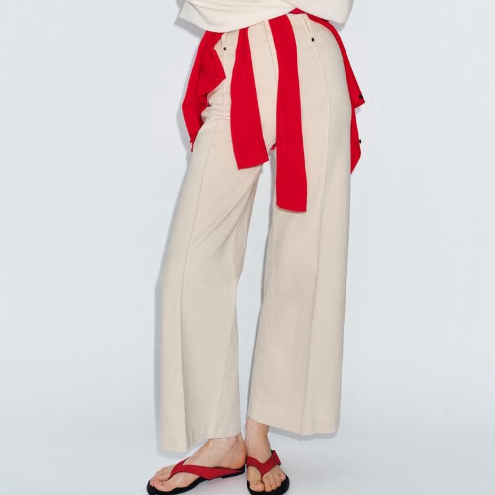 Zara - ZW Collection - Tailored High-Waist Wide-Leg Jean - Sand - Women’s 4